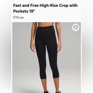 Lululemon Fast and Free Crops With Pockets Size 2